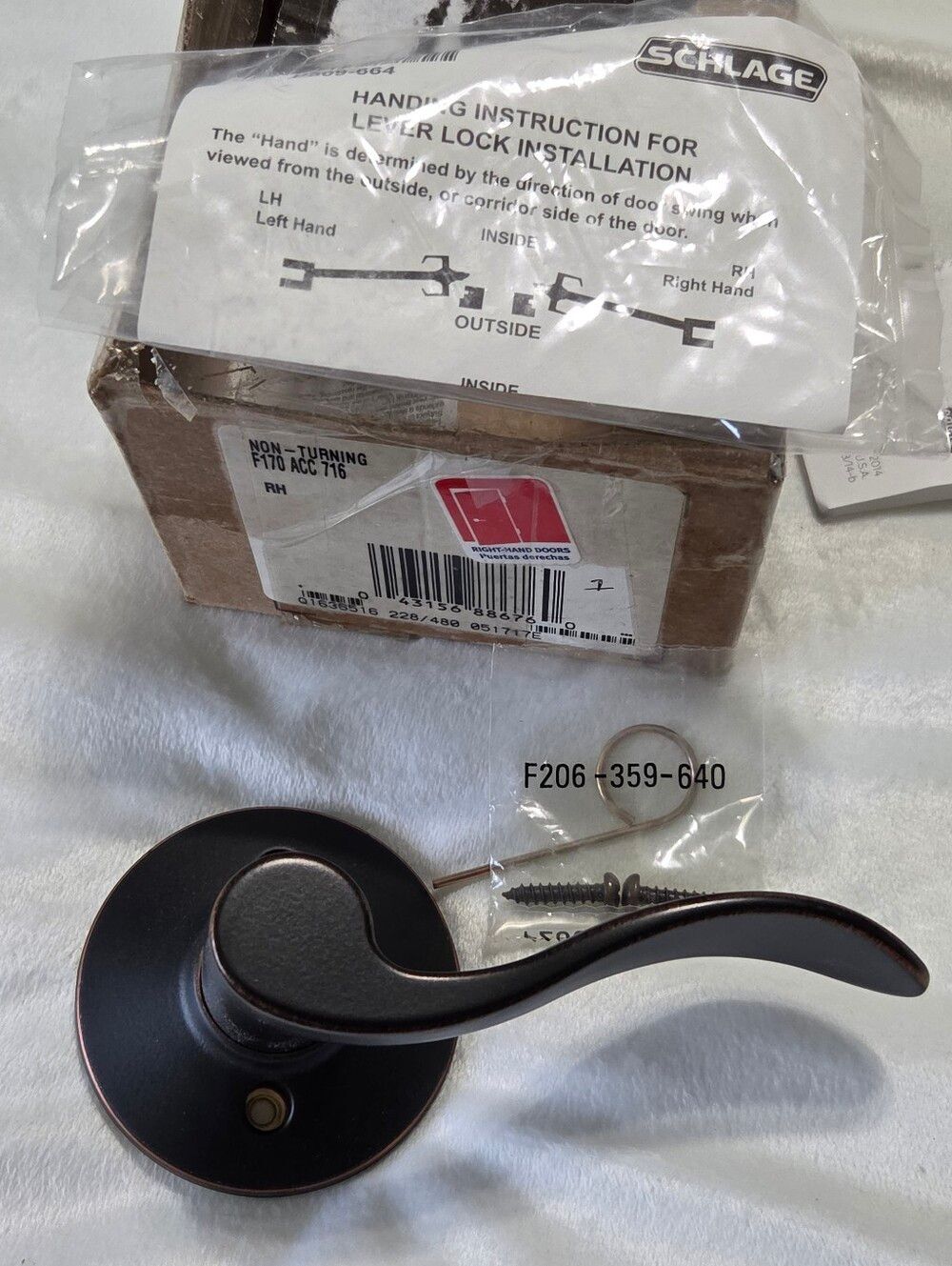 Schlage Oil Rubbed Bronze Right-Hand Dummy Door Lever